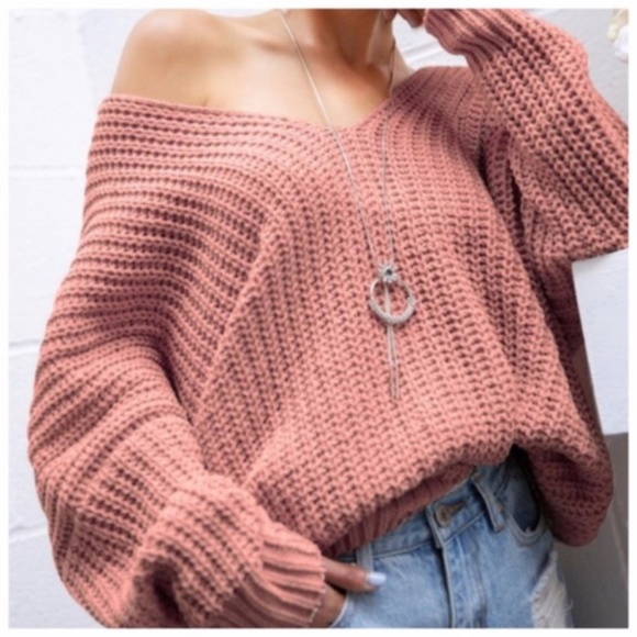 Cozy off shoulder Loose Fit Knit Sweater Top - Picture 1 of 7